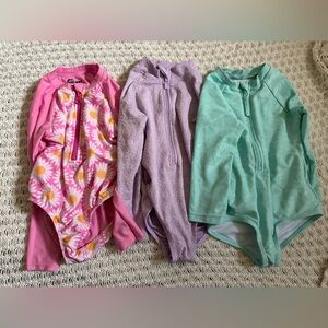 Floral and Solid Color Zip-Up Swimsuits